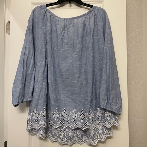 NYDJ blue denim-line long sleeve top - Picture 3 of 6